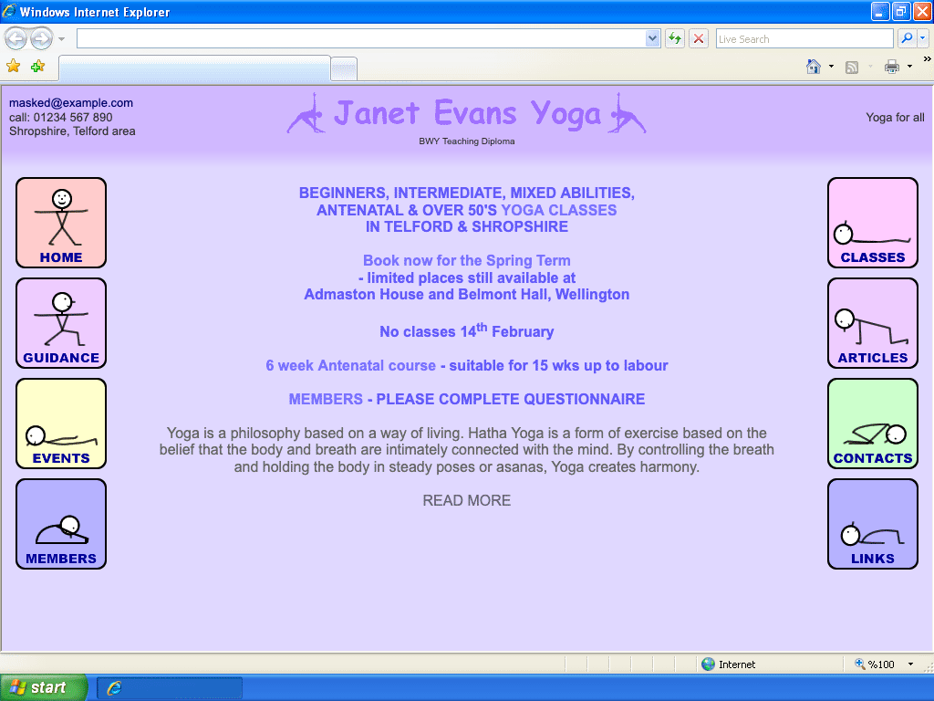 The site shown in a mock-up of Internet Explorer 7, with the new “Articles” link on the right